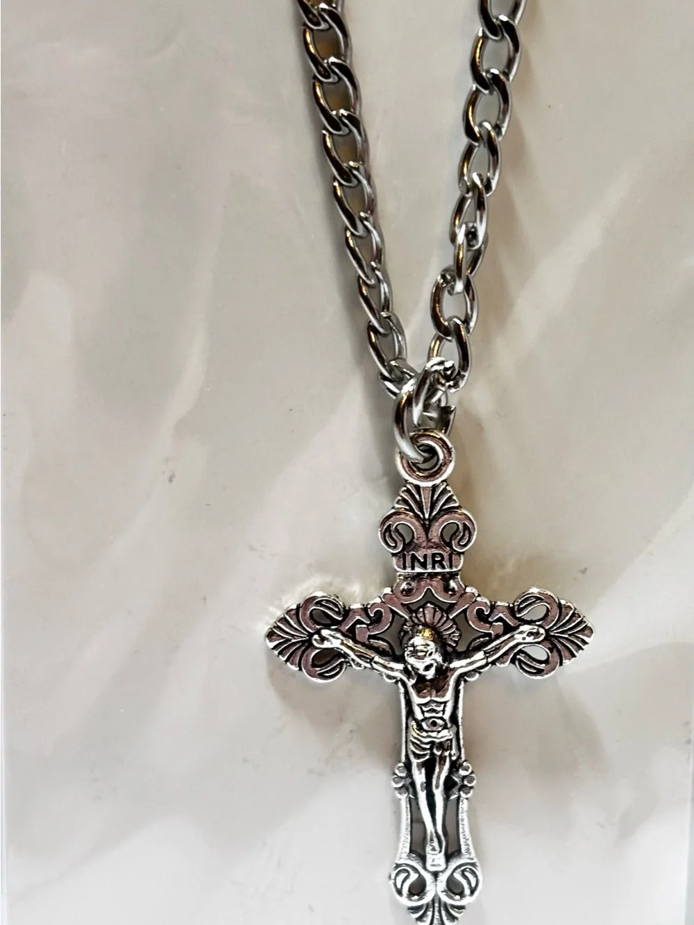 New Silver Men's Crucifix Pendant Necklace - Religious Cross